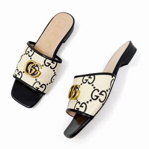 Gucci Jolie GG Marmont Leather Slide Sandals Womens Size EU 37.5